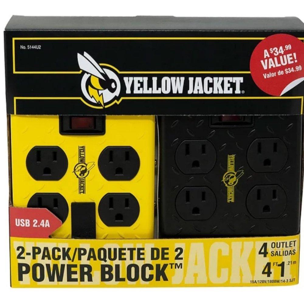 Yellow Jacket Southwire 4 Outlet Power Block + 2 USB Ports (2 pk.)